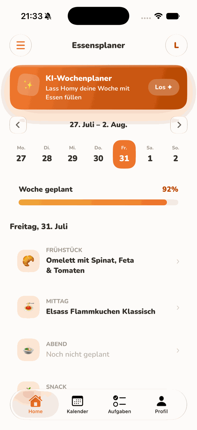 homy App, Essensplaner für die ganze Woche