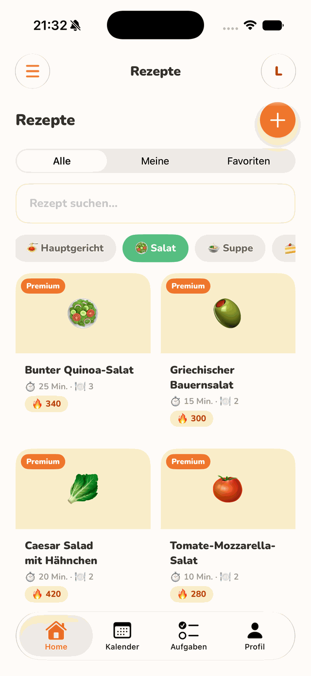 homy App, Rezeptsammlung des Haushalts